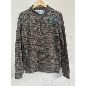 Cowgirl Hardware Brown Knit Quarter Zip Pullover with Turquoise Embroidery S